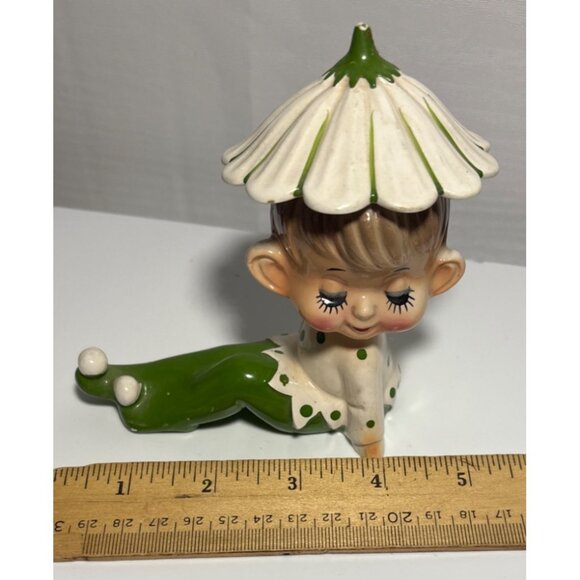 Vtg Ceramic Elf Pixie Figure Flower Hat Polka Dot Outfit Anthropomorphic MCM Jap - Picture 6 of 7